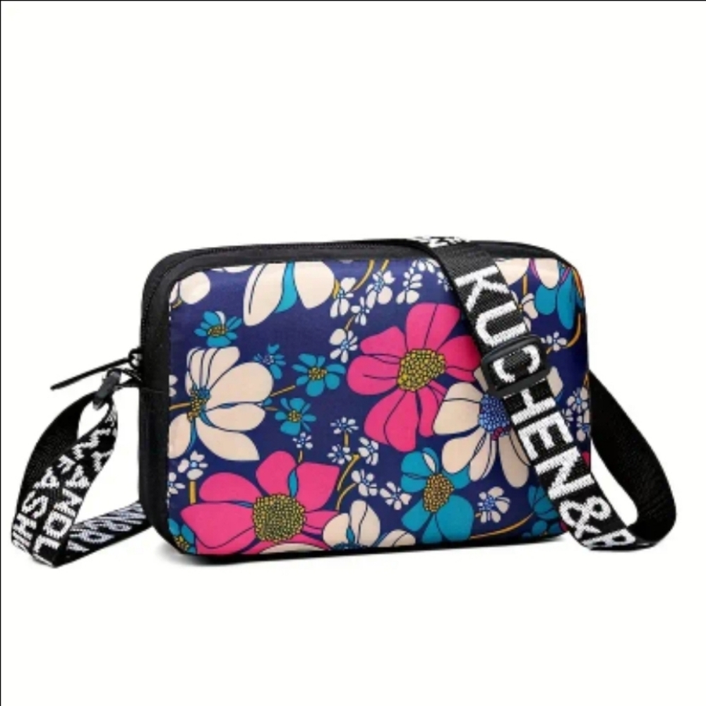 Nylon Vibrant Floral Crossbody Bag  W/Adjustable body Strap. NWT